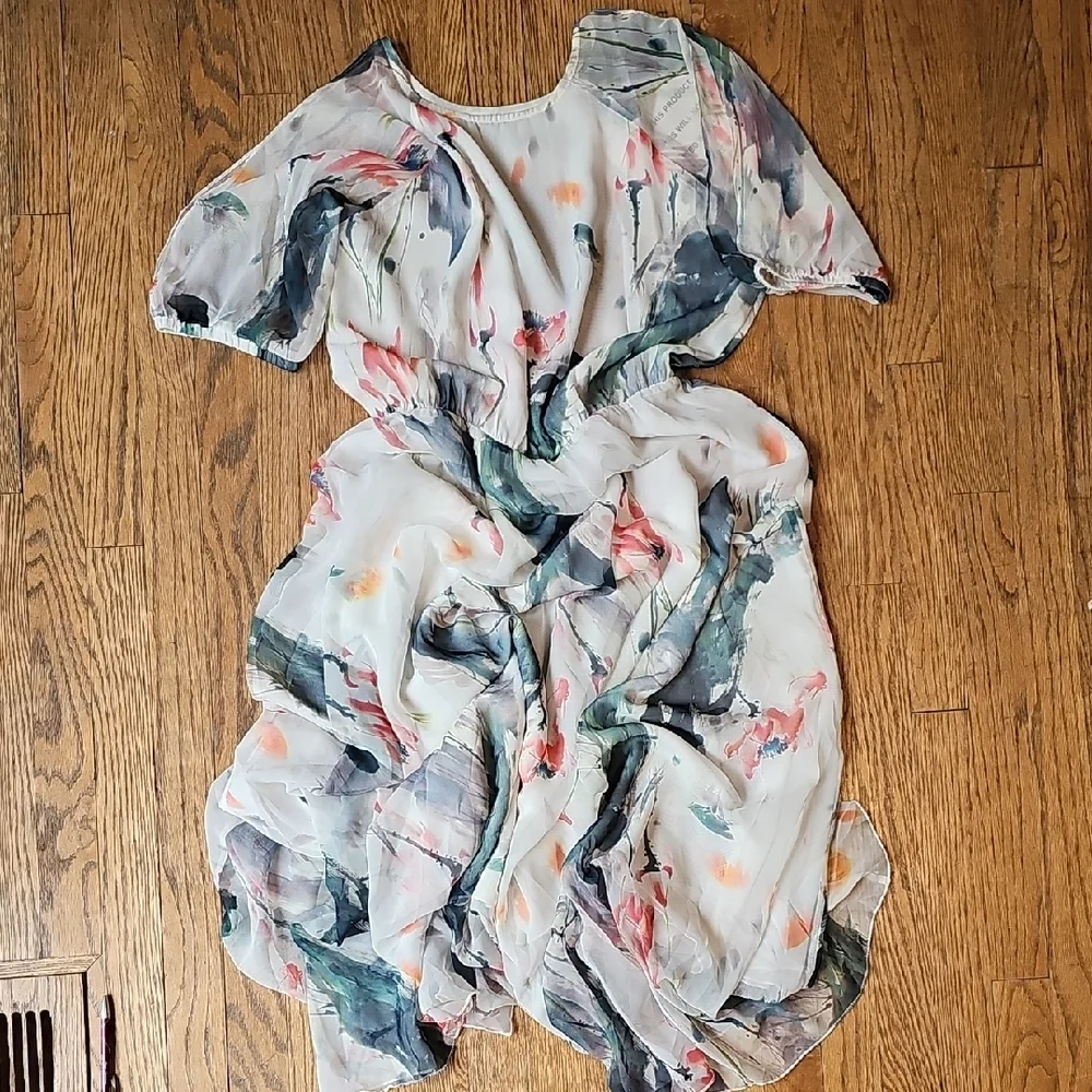 ChicWish Paint In Grace Flowy Watercolor Maxi Dress Size L - Picture 2 of 8